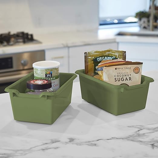 ECR4Kids Scoop Front Storage Bins, Multipurpose Organization, Hunter Green, 10-Piece