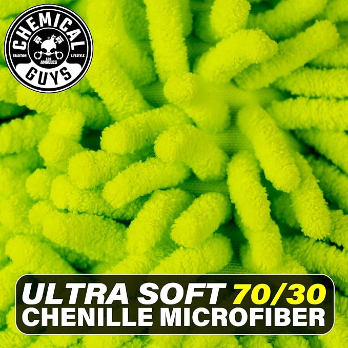Chemical Guys MIC493 Chenille Premium Scratch-Free Microfiber Wash Mitt, Lime Green, 9.6" x 2.3" x 7" (Pack of 2)