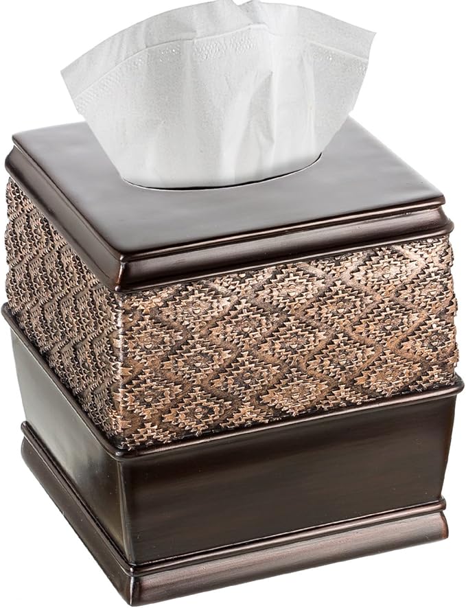 Creative Scents Dublin Brown Tissue Box Cover Square - Decorative Tissue Holder for Bathroom - Beautiful Brown Tissue Box Holder Vessel for Elegant Bathroom, Bedroom, Office Decor (Dublin Style)