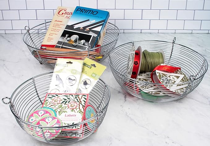 RSVP International Hanging Storage Collection 3-Tier Baskets, Chrome Woven Wire