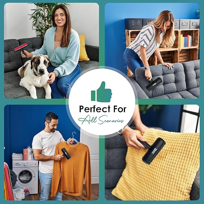 US PET SUPPLY Pet Hair Remover Roller-Reusable, Self Cleaning Lint Roller for Pet Hair Removal on Furniture, Carpets, Clothes & Car Seats-Dog & Cat Hair Remover No Sticky Tapes (Black)