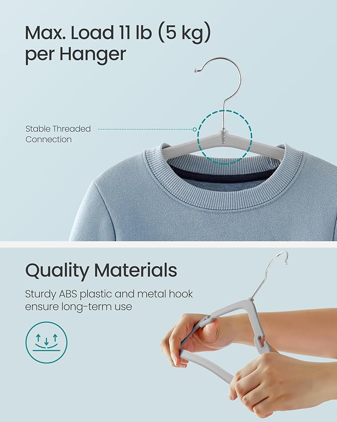 SONGMICS Baby Hangers 50 Pack, 11 x 6.9 Inches, Non-Slip Velvet Kids Hangers for Closet, Space-Saving, Wide Shoulder Notches, Dove Gray UCRF037G01