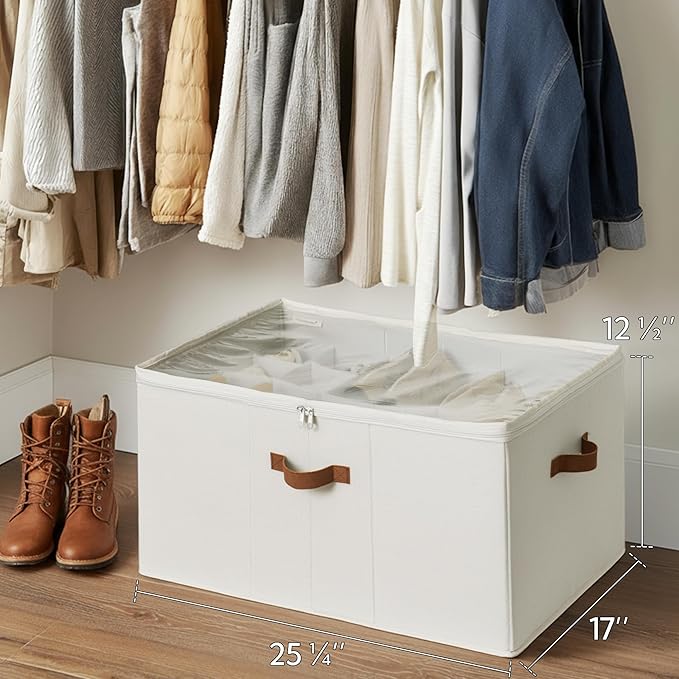 StorageWorks Shoe Organizer for Closet, Fits up to 24 Pairs, Shoe Cubby Storage Containers with Adjustable Dividers and Clear Cover, Beige