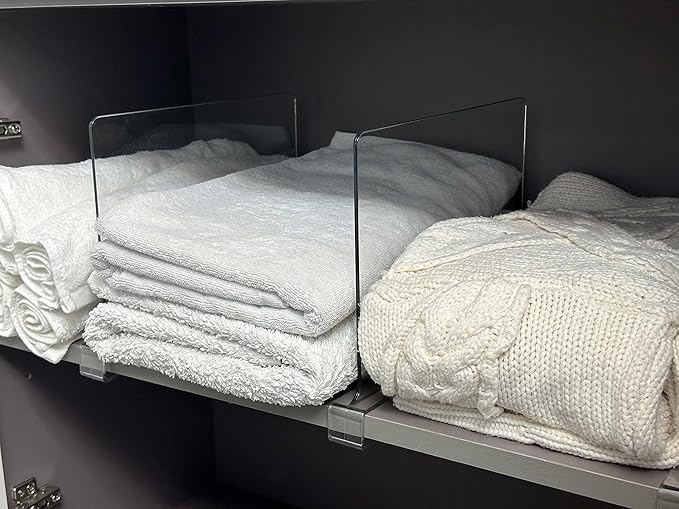LikeU Acrylic Shelf Dividers for Closets,4 PCS Wood Shelf Dividers,Clear Shelf Separators,Perfect for Clothes Organizer and Bedroom Kitchen Cabinets Shelf Storage and Organization…