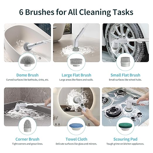 Electric Bathroom Scrubber with Long Handle, Electric Spin Scrubber Brush for Shower, Bathtub, Tile, Floor Cleaning-with Adjustable Handle & LCD Display for Easy Cleaning