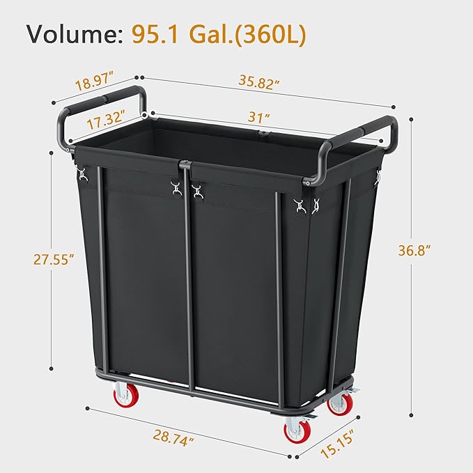 Large Laundry Hamper with Wheels, 360L Rolling Big Laundry Basket for Clothes Storage, Heavy Duty Extra Large Rolling Laundry Cart with Handle, Steel Frame, Waterproof Liner,95.1 Gallons.