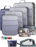 Veken 9/11 Set Compression Packing Cubes for Travel Essentials,Compressible Expandable Large Luggage Suitcase Organizer Bags for Clothing,Durable Space Saver Storage Bags(Dark Blue Floral)