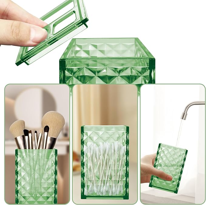 2PCS Green Bathroom Accessories. Contain Soap Dispenser and Toothbrush Holder Set. Boho Bathroom Set for Blue Bathroom Décor