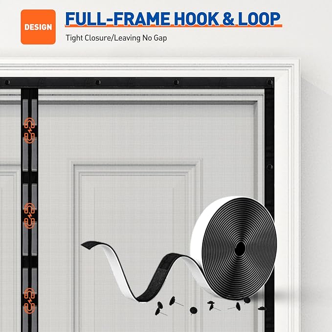 MAGZO Magnetic Screen Door, Fits Door Size 37 x 80 Inches, Actual Screen Size 39 x 81 Inches Reinforced Fiberglass Mesh Curtain for Front and Entry Entrance Mesh with Full Frame Hook & Loop, Gray