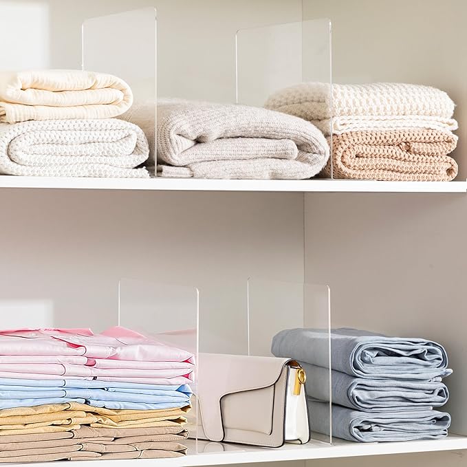 HBlife Acrylic Shelf Dividers for Closet Organization, 6 Pack Clear L-Shaped Closet Dividers for Shelves, Adjustable Purse Organizer for Sweater, Shirts, Handbags in Bedroom, Kitchen and Bookshelf