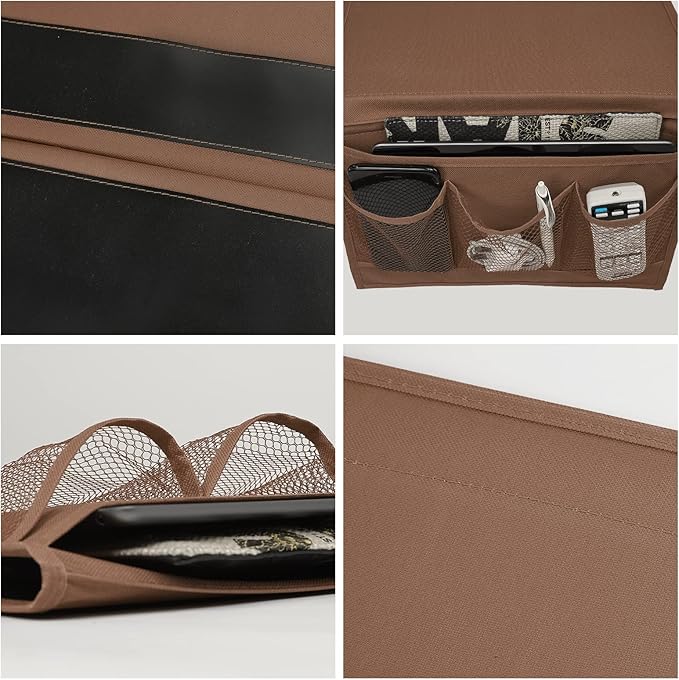 Surblue Bedside Caddy 4 Pockets Bedside Storage Organizer for TV Remote Control Phone Glasses Magazine (Coffee)