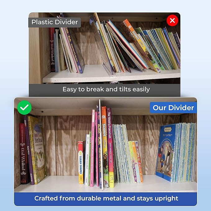 Adjustable Height Strong Metal Shelf Divider Organizer for Kitchen, Bookshelves, Pantry, Closet. Will not Bend. Extendable Up to 14 inch.