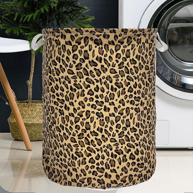 Merdes 19.7’’ Waterproof Foldable Laundry Hamper, Dirty Clothes Laundry Basket, Linen Bin Storage Organizer for Toy Collection (LeopardPrint)