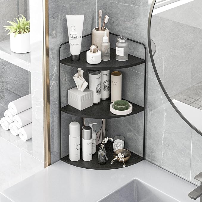 Bathroom Counter Organizer,Countertop Organizer,Vanity Organizers,Bathroom Storage,Bathroom Sink Caddy,Counter Shelf,Corner Counter,Corner Shelves(Black)