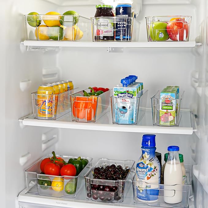Zulay 4 Pack Clear Refrigerator Organizer Bins - Narrow Fridge Organizers and Storage Clear - Ideal Freezer Organizer Bins, Refrigerator Storage Containers, Kitchen Cabinets, Pantry Organization