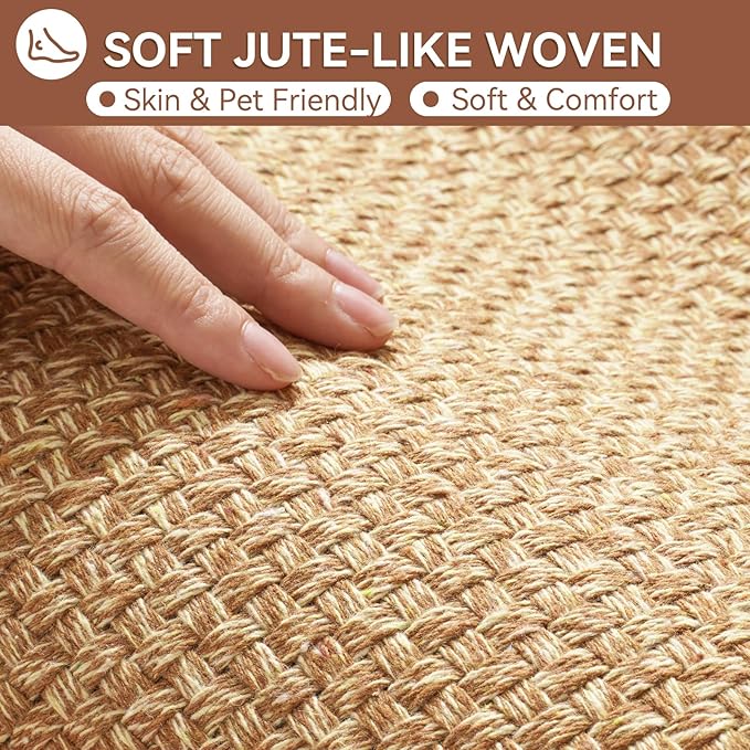YDKGL Non Slip Bath Mat Bathroom Rugs, Soft Jute-Like Ultra Thin Bath Mats, Rubber Backing Super Absorbent Quick Dry Bath Rug Shower Mat Fit Under Door Bathroom Floor, Machine Washable, Brown 24"x36"