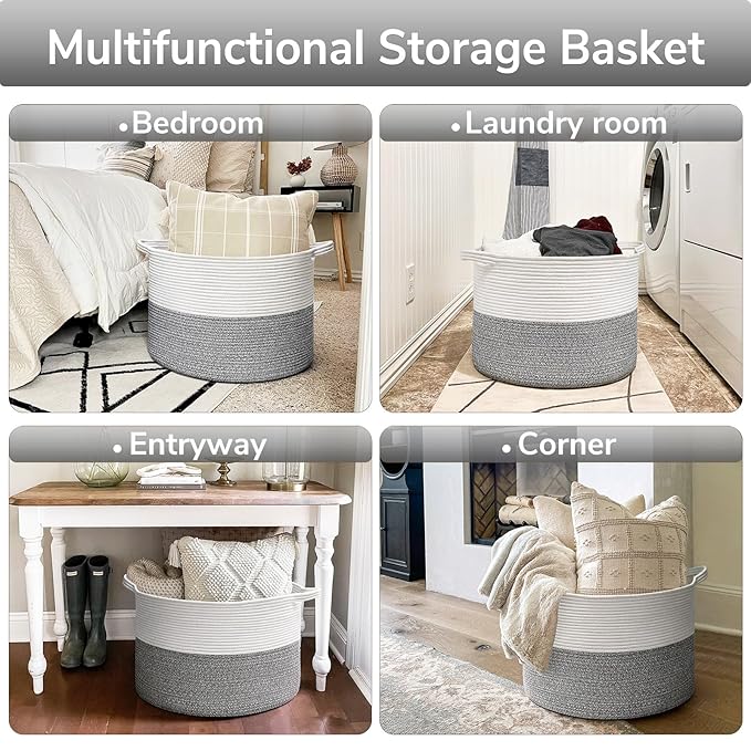Goodpick Extra Large Rope Basket, 83L Blanket Basket Living Room, Baby Toy Storage, Woven Storage for Clothes, Big Toy Bin for Kids Organizer, 21.7 x 13.8 inches