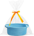 Pro Goleem Small Woven Basket with Gift Bags and Ribbons Durable Baskets for Gifts Empty Small Rope Basket for Storage 12"X 8" X 5" Baby Toy Basket with Handles, Blue