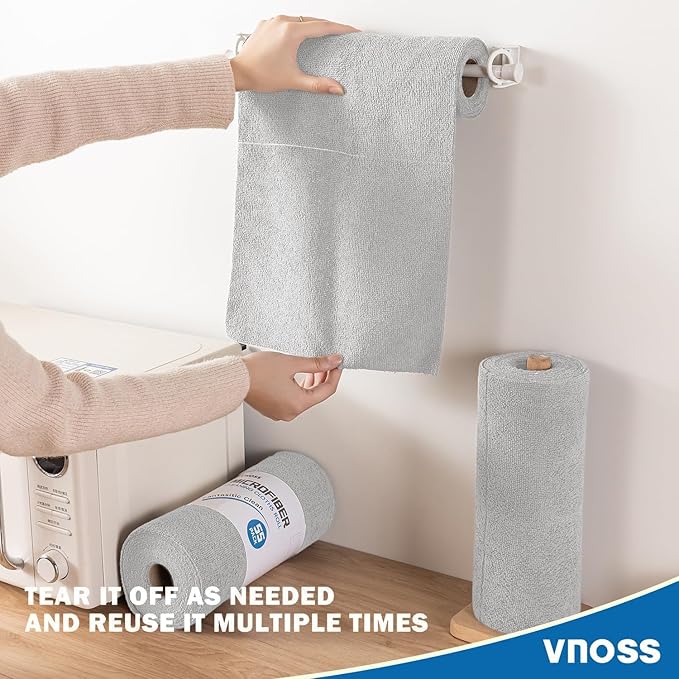 100 Pack Microfiber Cleaning Cloth Roll, Tear Away Reusable Towels, 11" X 9", Ultra Absorbent & Lint Free Cloth for Cars, Kitchen, Window, Home and Shop, Gray