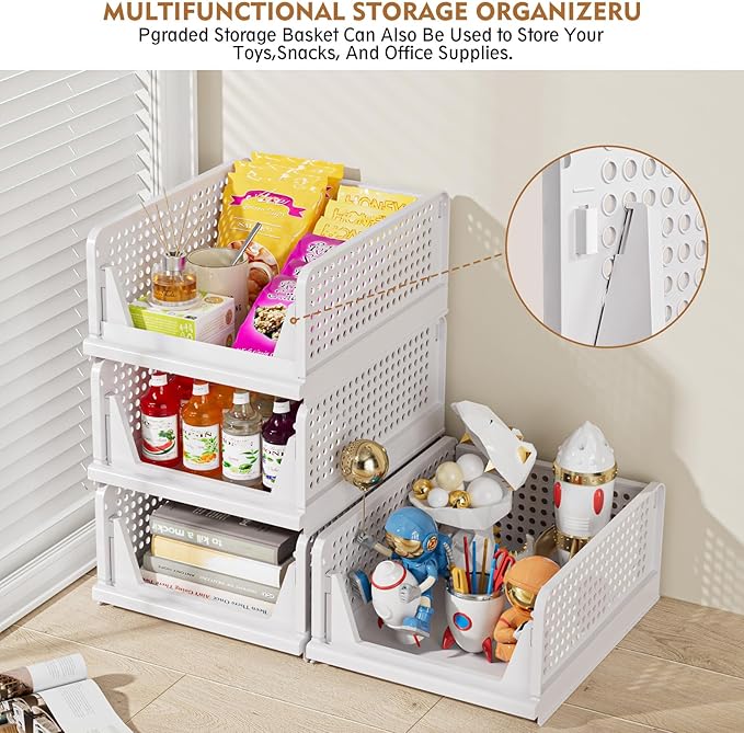 SNSLXH 5 Pack Stackable Closet Organizer Box, Multifunctional & Foldable Closet Storage Basket for Bathroom Kitchen Laundry Room Wardrobe Storage, Space-Saving Clothes Storage Drawer Organizer, Yellow