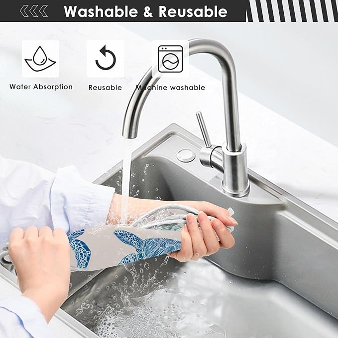 Sink Faucet Absorbing Mat Kitchen Sink Splash Guard Splash Faucet Drip Catcher for Bar RV Bathroom 2PCS 23.6x5.5in Line Turtles Starfish and Coral