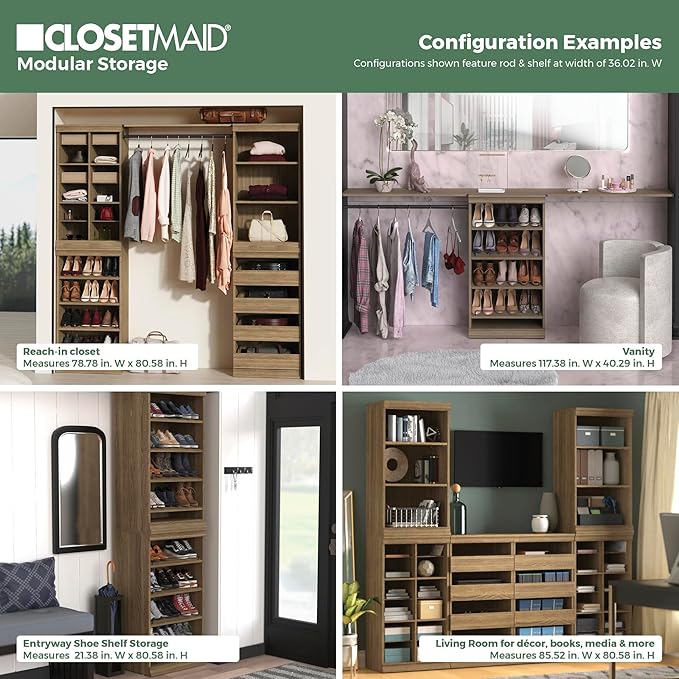 ClosetMaid Modular Adjustable Divided Storage Shelving Unit Organizer, 15.94-Inch D x 40.3-Inch H x 21.38-Inch W, Sand
