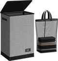 SOLEDI Laundry Hamper with Lid 90L Large & Tall Collapsible Laundry Basket, Clothes Hamper with Bag Removable Easy to Carry, Dirty Hampers for Bedroom, Bathroom, Dorm, College, Grey