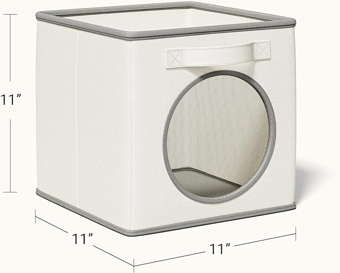 Vailando Foldable Fabric Storage Bins with Round Window - 4 Pack 11"x11"x11" Collapsible Cube Storage Organizer for Clothes, Shelves, Offices, Toys & Misc, White & Ivory