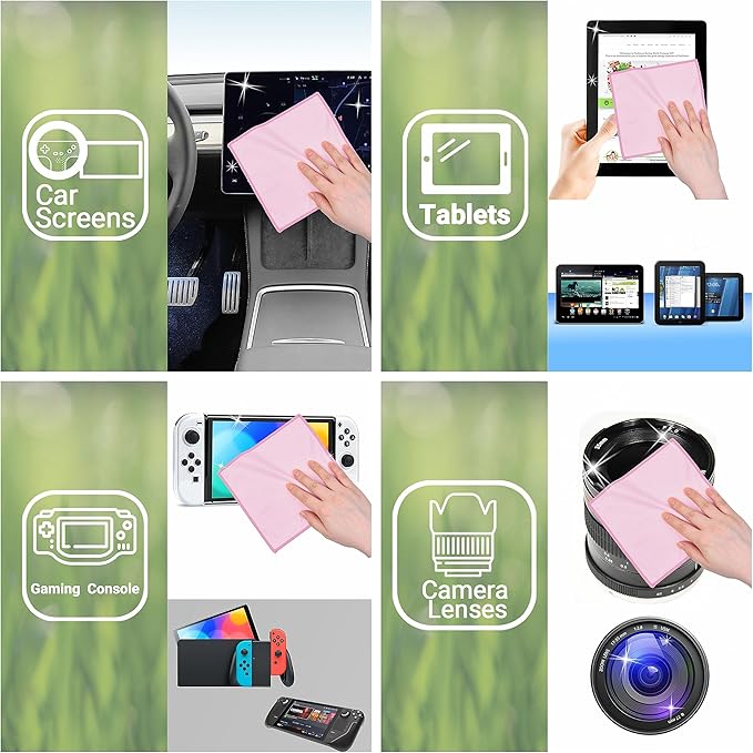 Eco-Fused Microfiber Cleaning Cloths Double-Sided - 5 Pack - 6.6 x 6.2 inch - Microfiber and Suede Cloth for Smartphones, LCD TV, Tablets, Laptop Screens, Camera Lenses (Pink)