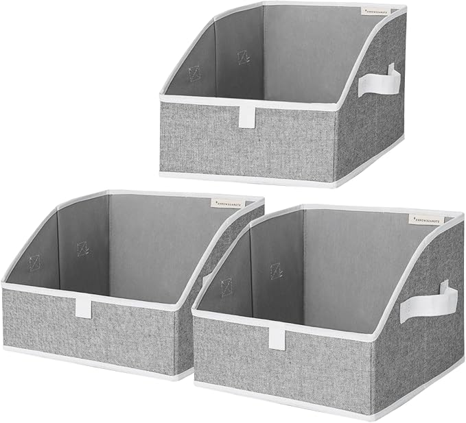 StorageWorks Closet Storage Bins, Trapezoid Organizer Box for Shelves, Fabric Clothes Bin, Foldable Organizing Baskets with Handles, Large, Gray, 3-Pack