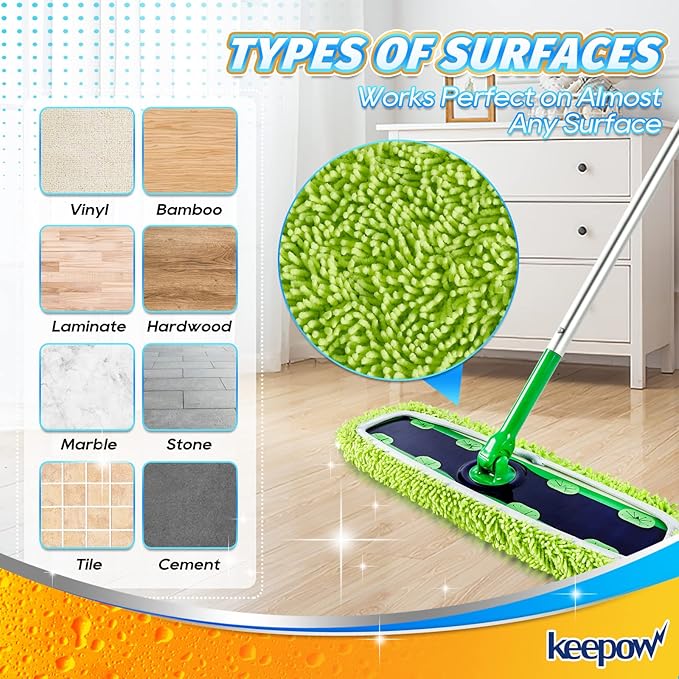 KEEPOW Reusable XL Mop Pads Compatible with Swiffer XL Sweeper, X-Large Dry Sweeping Cloths, Wet Mopping Cloths, Washable Microfiber XL Wet Pads Refills for Surface/Hardwood Floor Cleaning, 4 Pack