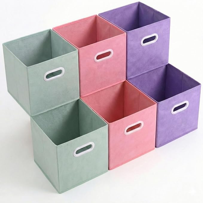 Lourome 11 inch Cube Storage Organizer, Closet Organizers and Storage Bins with Handle, Collapsible Storage Bins for Shelves, Baskets Box for Clothes, Home, Toy, Lego, Fabric, Pack of 6