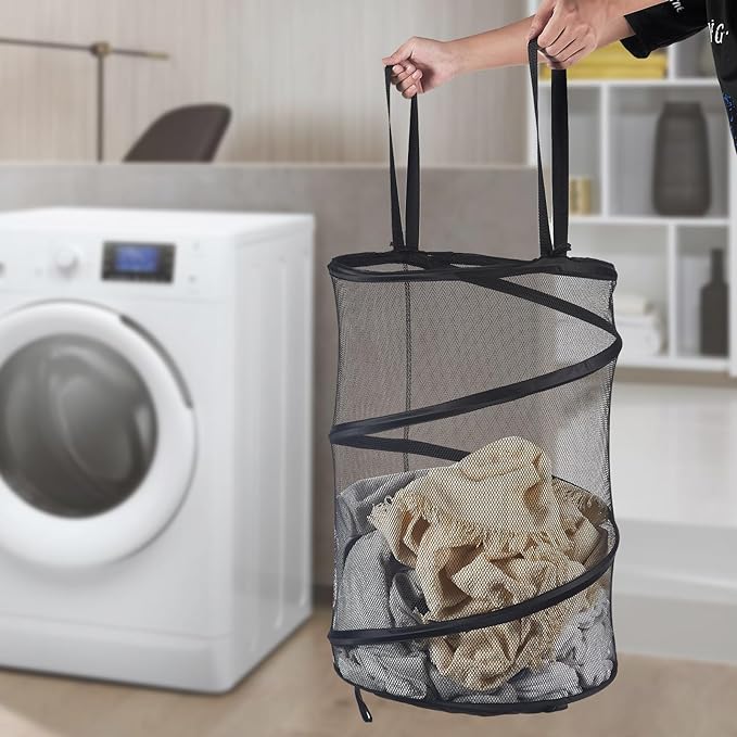 2Pcs Mesh Popup Laundry Hamper 115L Extra Large Collapsible Laundry Basket Foldable Clothing Storage Basket with Handles No Lid 26 H x 18 W x 18 L (Black)