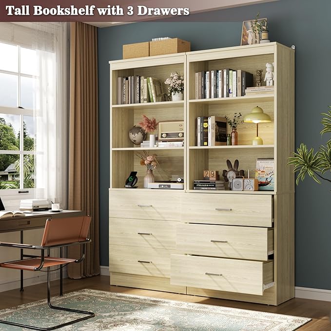Aheaplus 23.6" Closet Drawers System, Wood Closet Organizer System with 3 Drawers, Modular Small Walk-in Closets Storage Unit, White Oak1 (23.6"L x 13.8" W x 71" H)