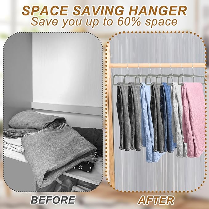 Velvet Pants Hangers Non Slip, 30 Pack Velvet Hangers for Closet with 30 Hooks, Strong Durable Space Saving Slim Clothes Hanger, Ultra Thin Flocked Hanger for Pants, Shirts, Bra, Shorts (Grey)