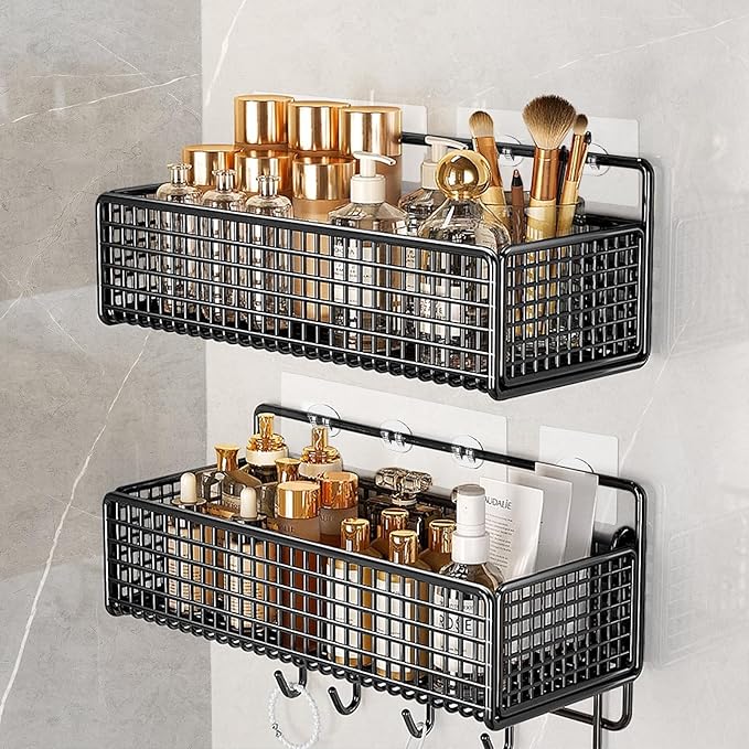 15 Pack Shower Caddy Adhesive Hooks Replacement, Shower Shelf Adhesive Replacement, Strong Adhesive Hooks for Caddy Shelves Rack Basket Holder