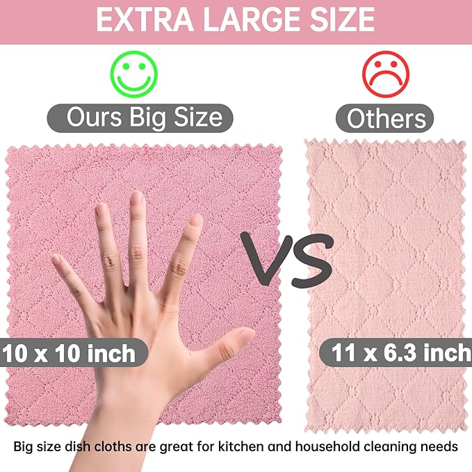 12 Pack Kitchen Cloth, Dish Towels, Microfiber Cleaning Cloths, Premium Coral Fleece Nonstick Oil Washable Fast Drying Cloths for Kitchen, Bathroom, Car and Household Cleaning Supplies, 10"×10"