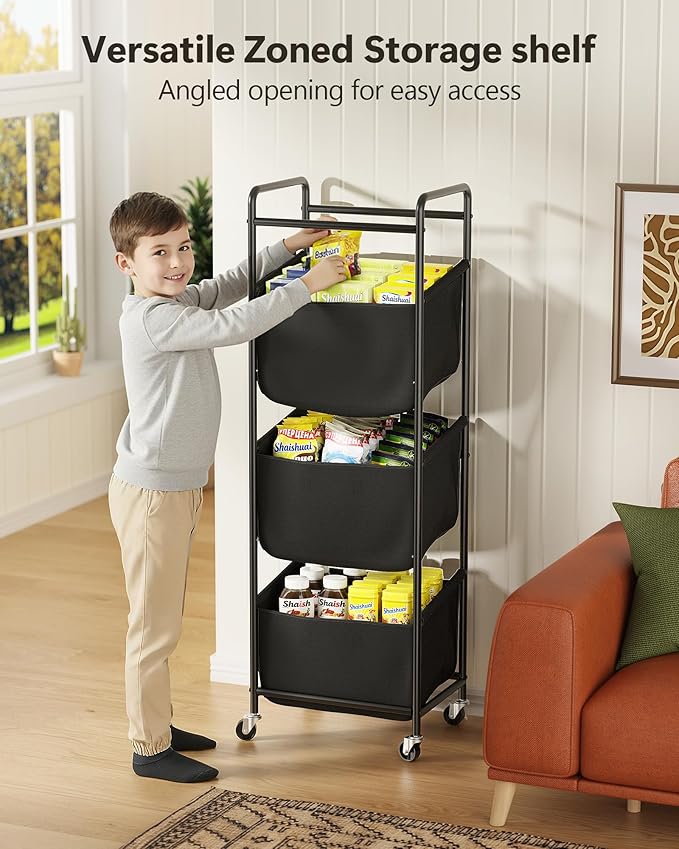 Moforoco Vertical Laundry Sorter 3 Section with Removable Bag, Laundry Hamper with Wheels, 120 L Rolling Laundry Baskets organizer for Bathroom, Apartment, Dorm Room, Black