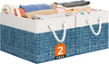 Storage Bin,Collapsible Storage Basket For Organizing,Large Storage Boxes With Rope Handles,Storage Containers,White & Blue,2 Pack