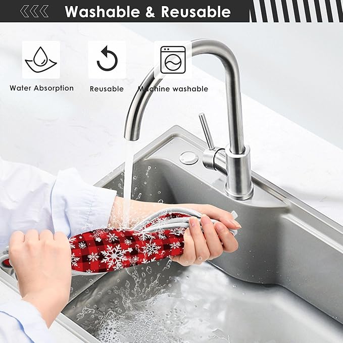 2 Pack Faucet Splash Catcher Checkered Snowflake Sink Mat for Faucet Absorbent Kitchen Splash Guard Drip Catcher for Farmhouse Barthroom Bar, L