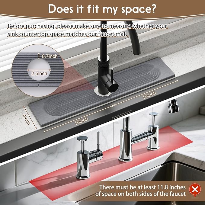Faucet Mat for Kitchen Sink, Diatomite Quick Drying Tray , 20 Inch Kitchen Sink Splash Guard and Bathroom Stone Tray for Counter. Super Absorben. Deep Grey.
