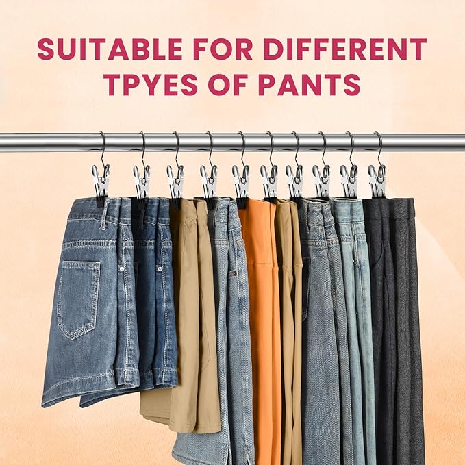 12 Pack Pants Hangers with Clip,Legging Organizer for Closet Hanging, Space Saving Yoga Pants Hangers Clip Hangers Closet Organization,Closet Organizers and Storage for Jeans,Shorts,Skirts,Hats