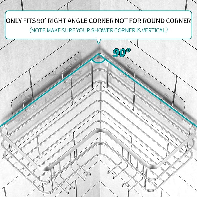 Yazoni Corner Shower Caddy, 4-Pack Adhesive Shower Shelves with Soap Holder No Drilling, Rustproof Bathroom Shower Organizer Storage, Silver