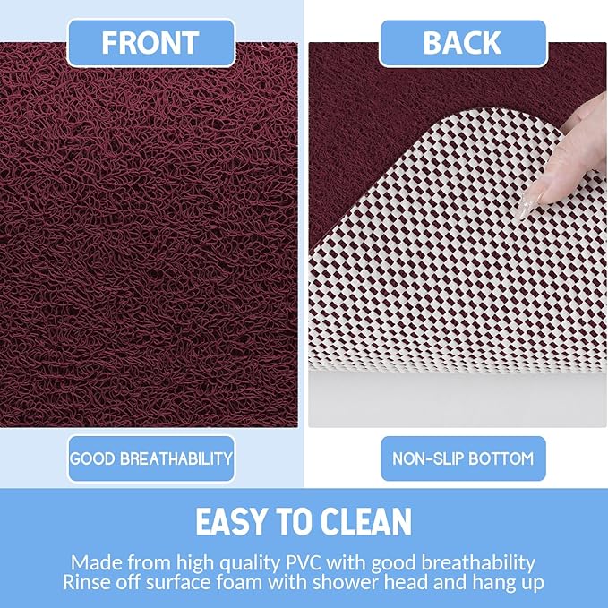 Hargiis Non-Slip Bathtub Mat, 2 Pack Anti Slip Shower Mat, Fast Drying Bathtub Mats, Foot Scrubber Mat, Anti Slip Mat for Tub, Floor, Bathroom, Kitchen, Home, Hotel (Wine Red 24"×16"+24"×16")