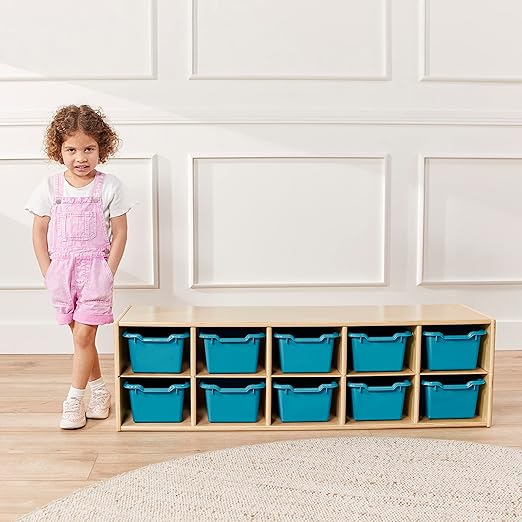 ECR4Kids Scoop Front Storage Bins, Multipurpose Organization, Turquoise, 10-Piece