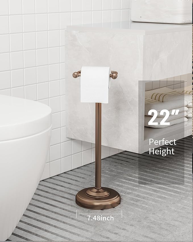 WZKALY Toilet Paper Holder Stand, Bronze Toilet Paper Holder Free Standing, Post Pivoting Design & Stable Weighted Base SUS304 Stainless Steel for Bathroom (Mega Roll)