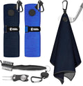 Magnetic Golf Towel, 2 PCS Microfiber Golf Towels with Wire Cleaning Cloth for Men, Industrial Strength Magnet Accessories for Strong Hold to Golf Bags, Carts or Clubs (Black Blue)