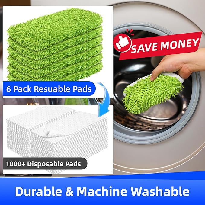 6PCS Reusable Microfiber Mop Pads Compatible with Swiffer Sweeper, Mop Replacement Wet Mopping Cloths, Washable Wet Pads Refill for Wet & Dry Surface, Hardwood Floor Cleaning