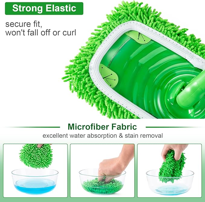 6Pcs Reusable Microfiber Mop Pads Compatible with Swiffer Sweeper Mop, Replacement Dry & Wet Mopping Cloths for Hardwood/Stone Floor Cleaning-Green