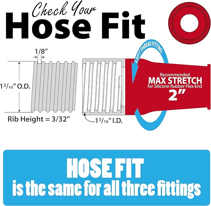 Dust Collection Power Tool Hose Sili Flex Fit Threaded Fittings - Silicone Shop Vacuum Hose Adapter Kit – Universal Stretch‑Fit Dust Collection Adapters For Woodworking Tools - 3pc Set